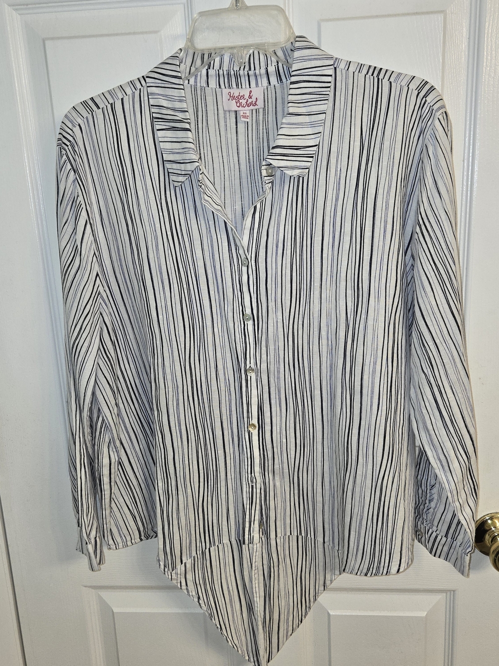 Hester & Orchard Stripe Tie Front Linen Cotton Blouse XL